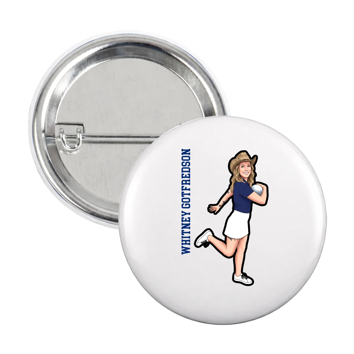 Game Day Button — Name Vertical in White