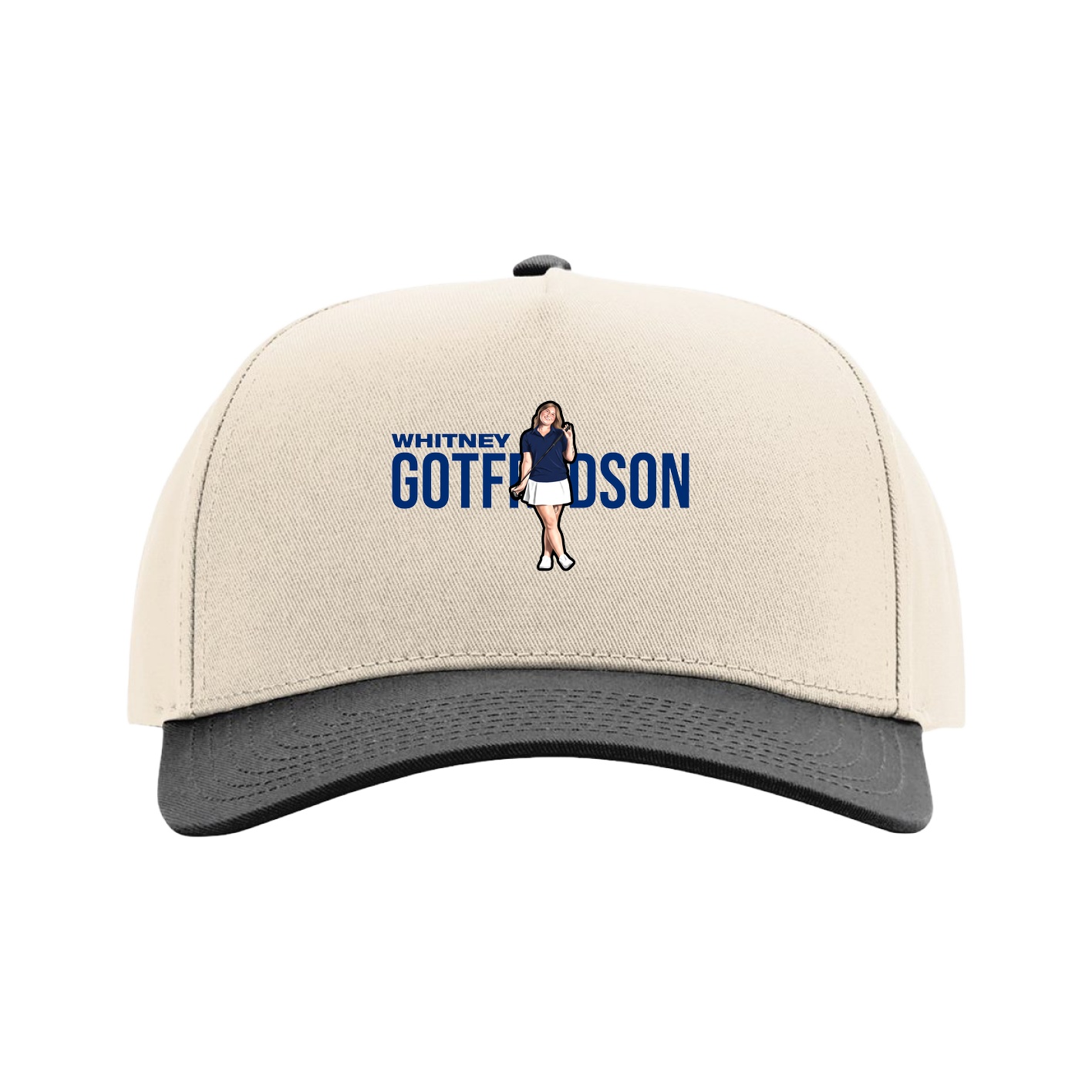 Full Fabric Five-Panel Champ Cap — Player Name in Cream/Black