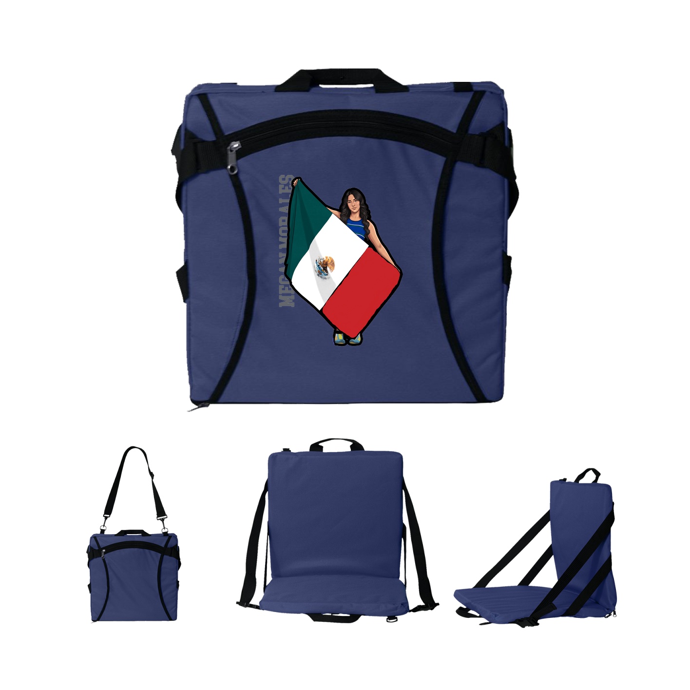 Folding Stadium Seat — Name Vertical in Navy