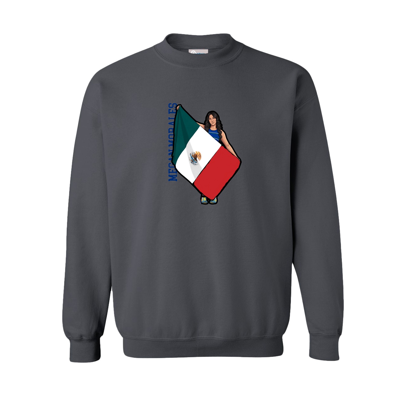 Fleece Crew — Name Vertical in Grey