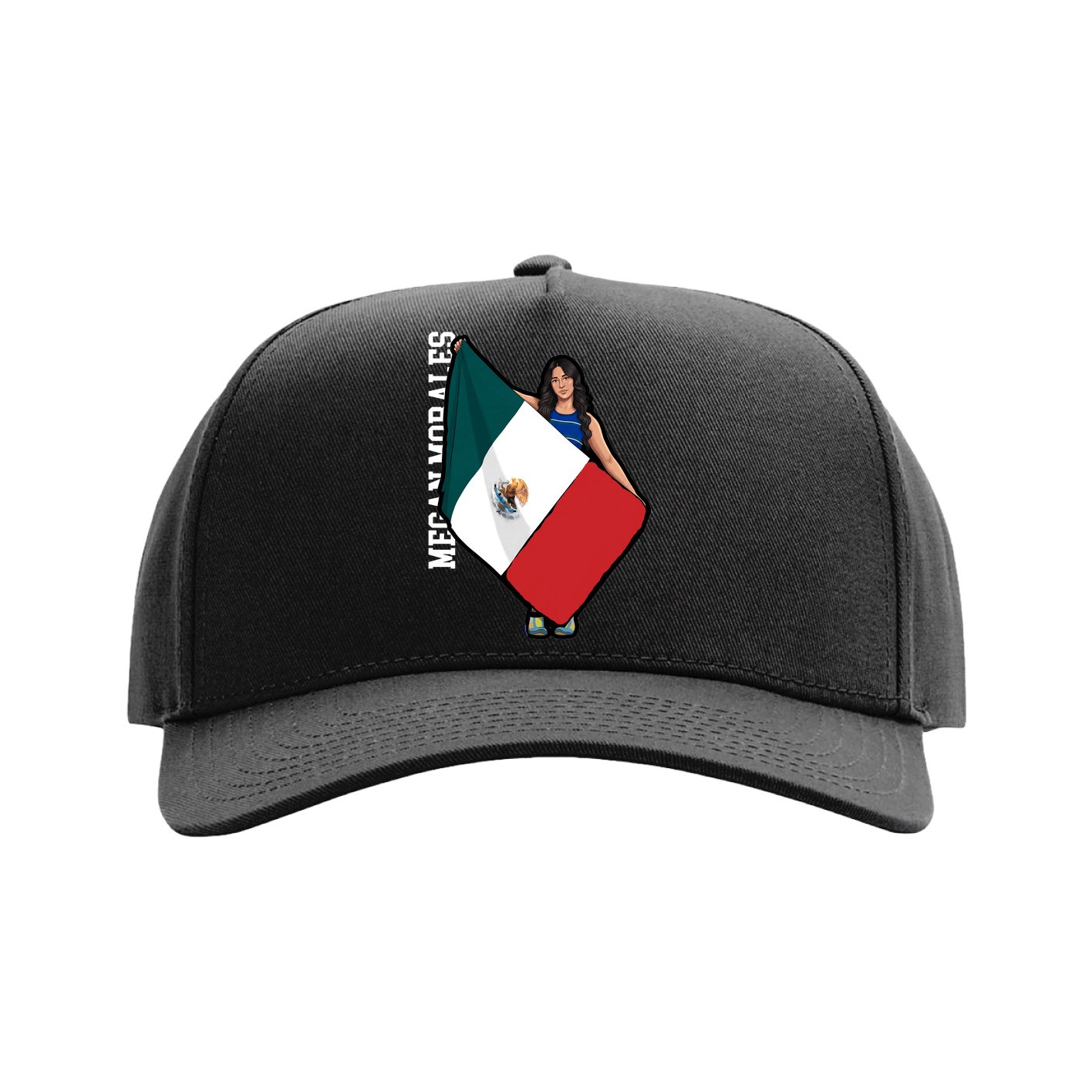 Full Fabric Five-Panel Champ Cap — Name Vertical in Black