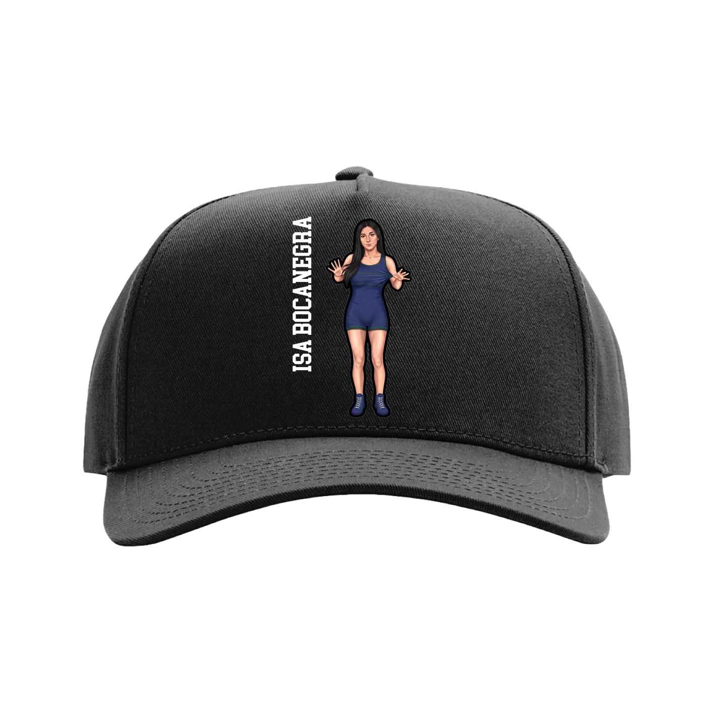 Full Fabric Five-Panel Champ Cap — Name Vertical in Black