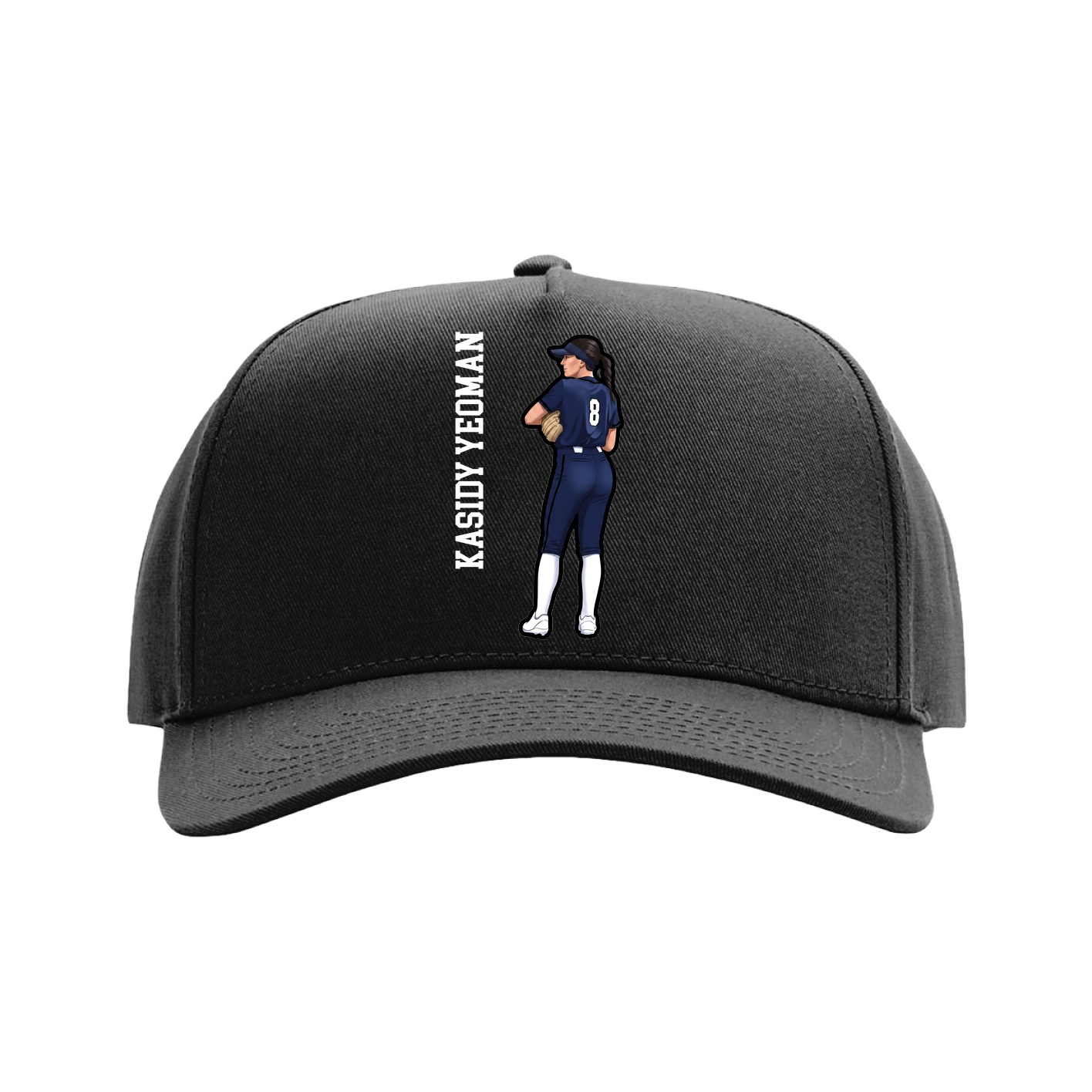 Full Fabric Five-Panel Champ Cap — Name Vertical in Black