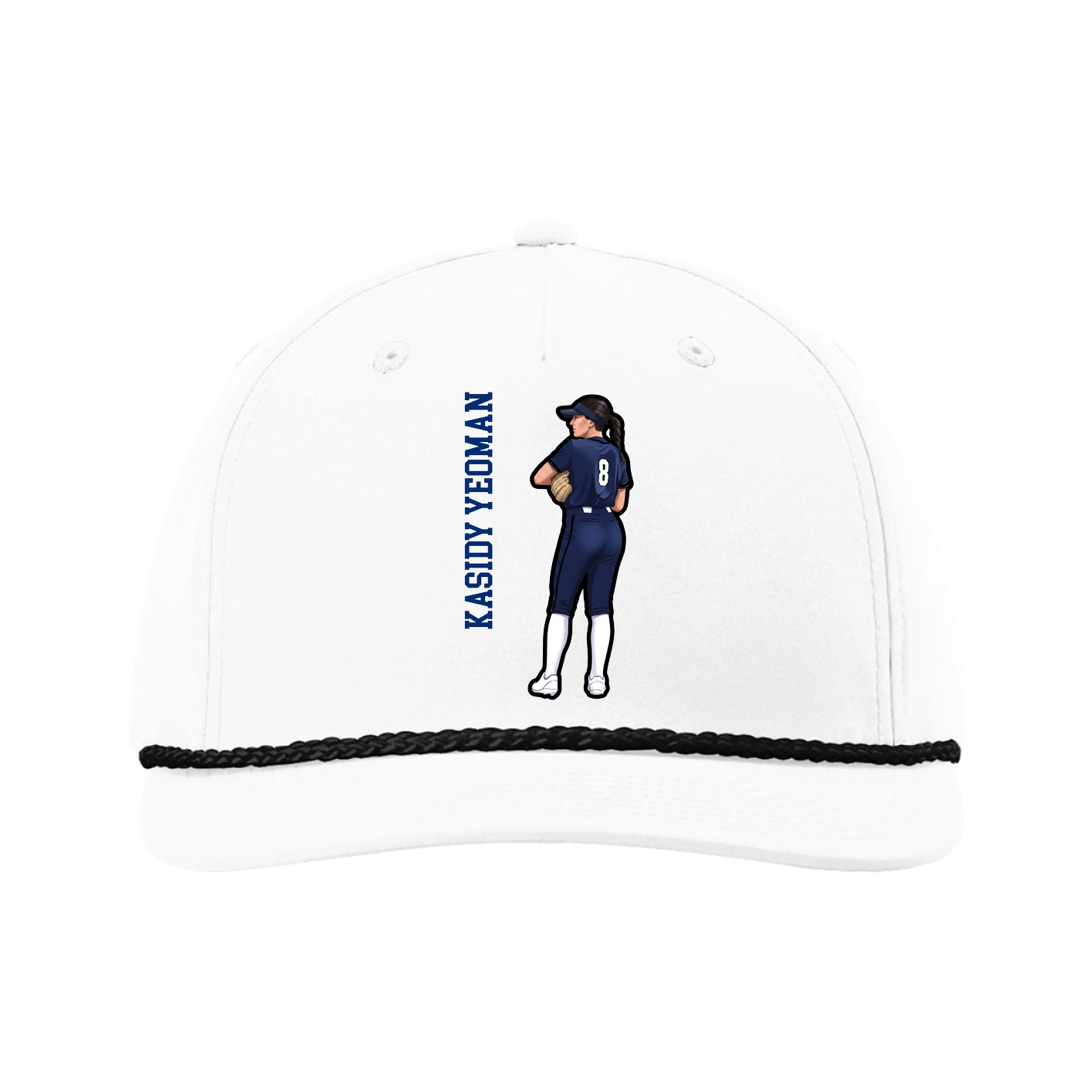 Five-Panel Classic Rope Cap — Name Vertical in White