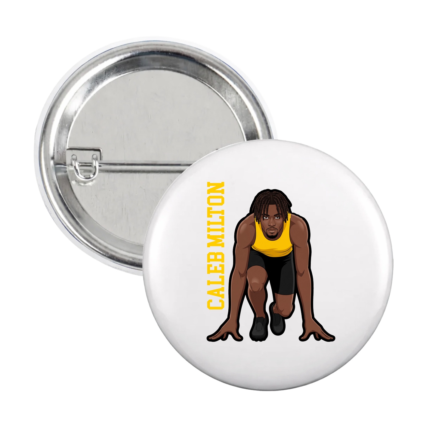 Game Day Button — Name Vertical in White