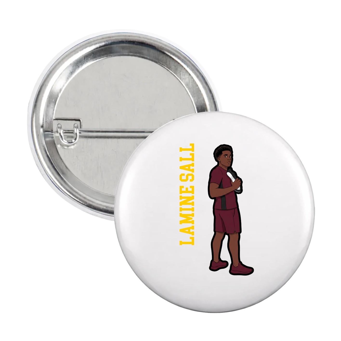 Game Day Button — Name Vertical in White