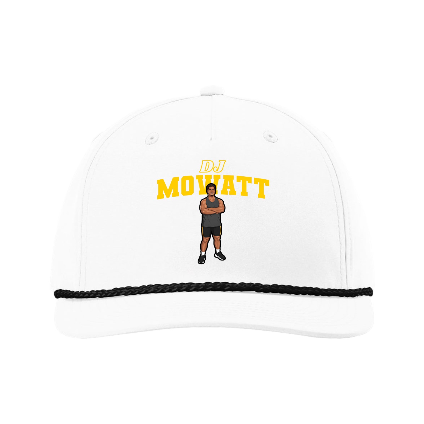 Five-Panel Classic Rope Cap — Name Arch in White