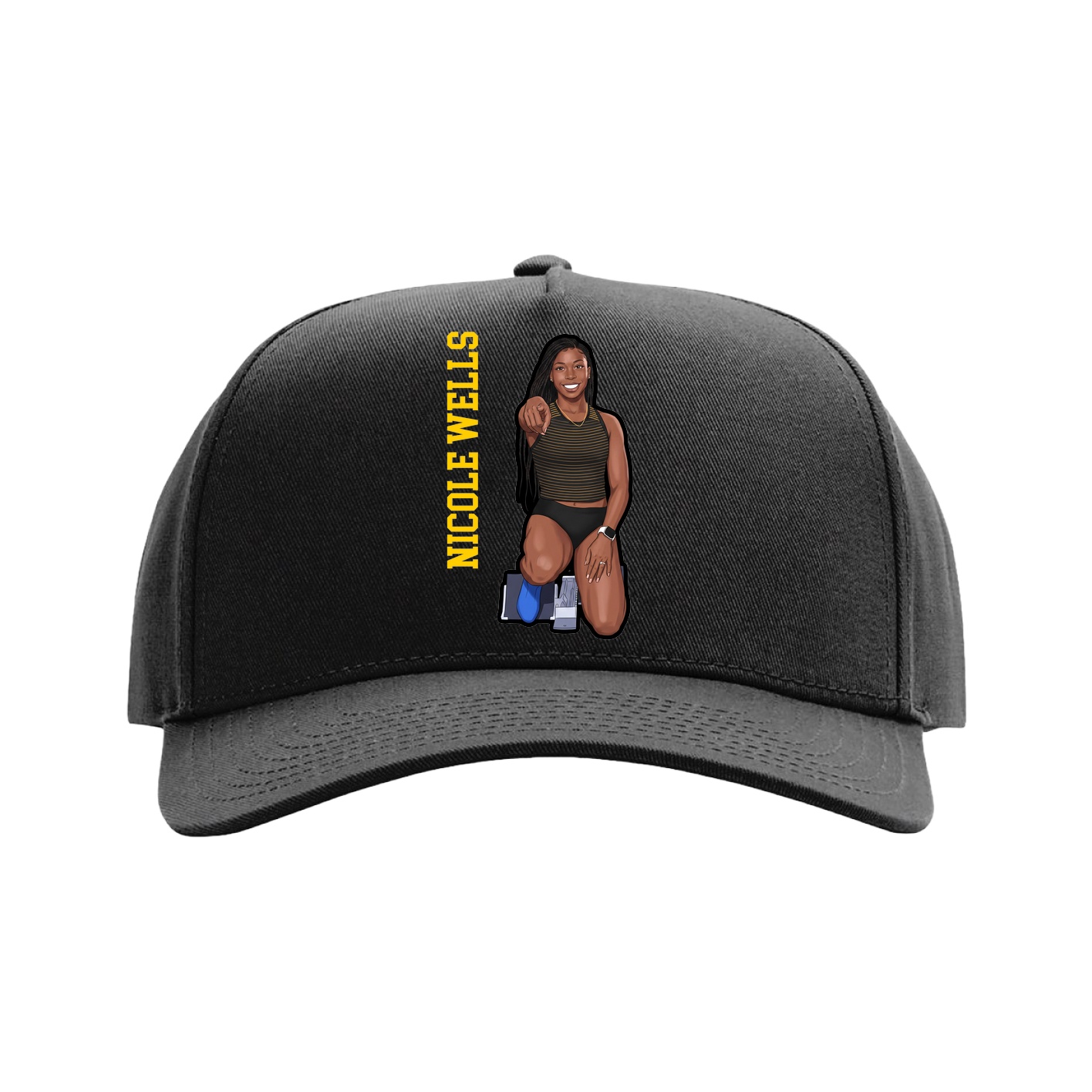 Full Fabric Five-Panel Champ Cap — Name Vertical in Black