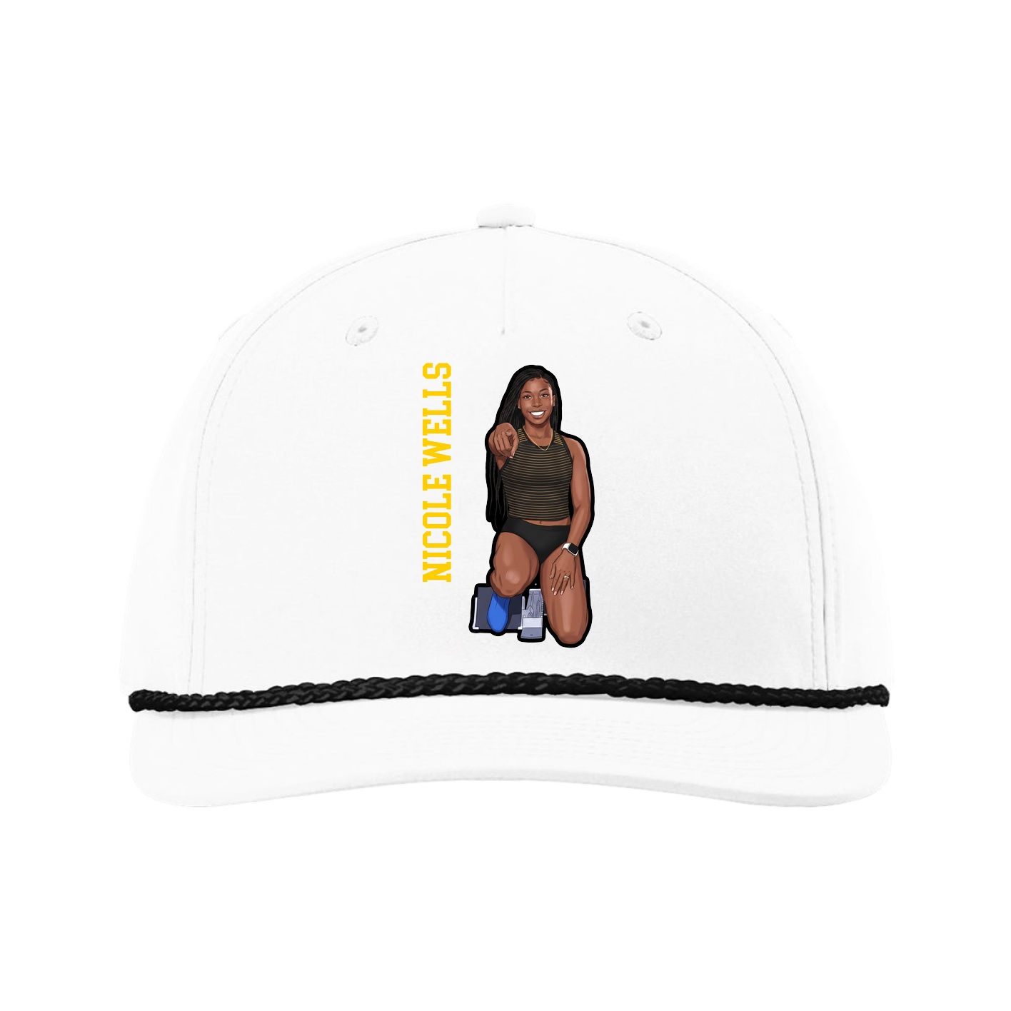 Five-Panel Classic Rope Cap — Name Vertical in White