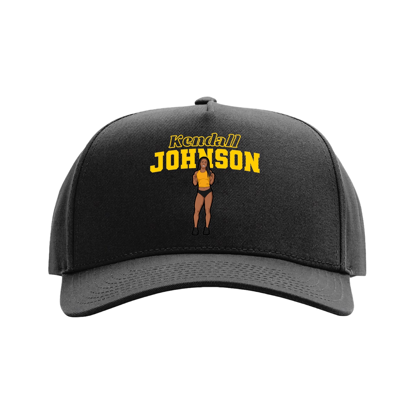 Full Fabric Five-Panel Champ Cap — Name Arch in Black