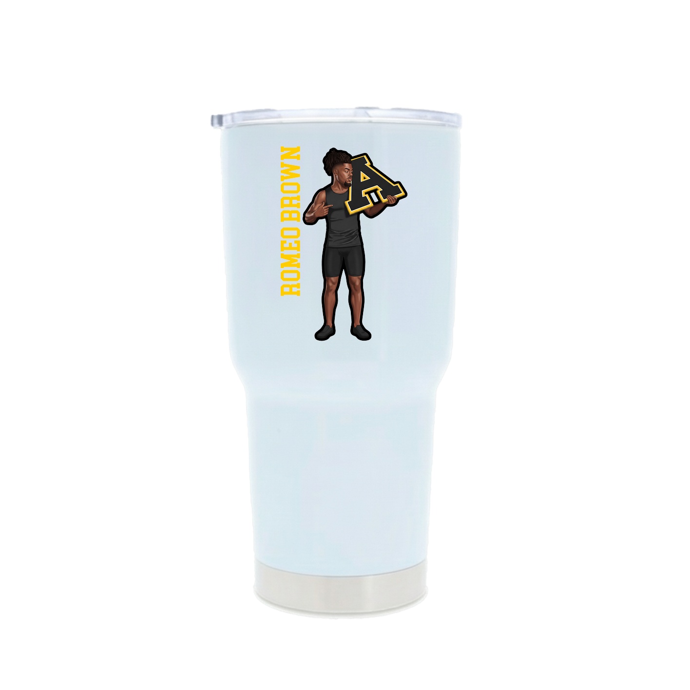 30oz Stainless Steel Tumbler — Name Vertical in White