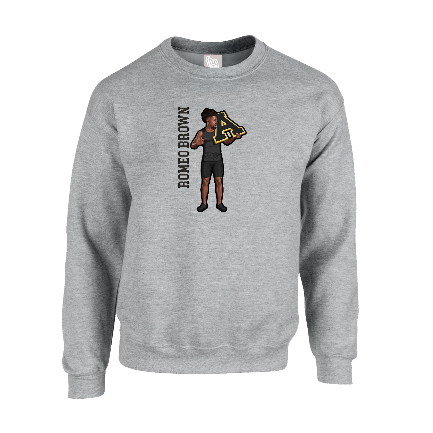 Fleece Crew — Name Vertical in Grey