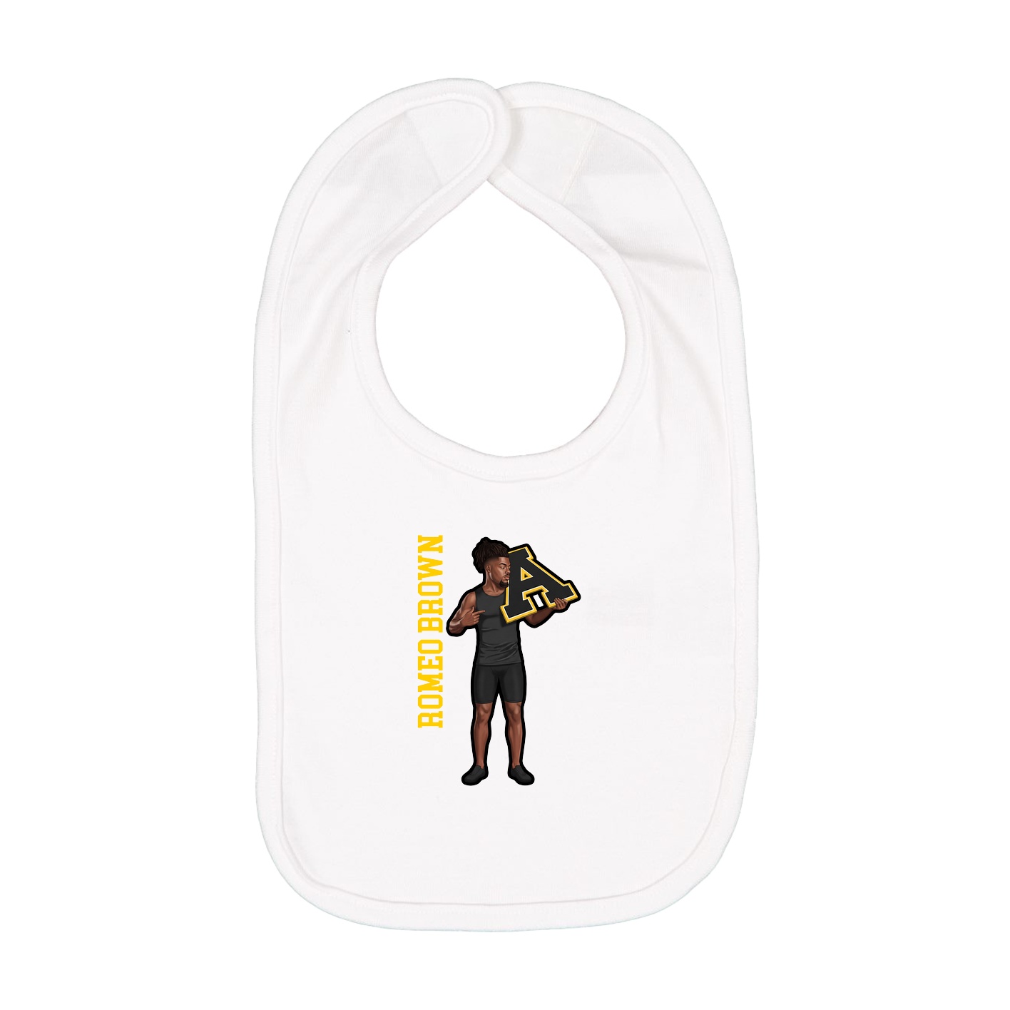 Infant Bib — Name Vertical in White