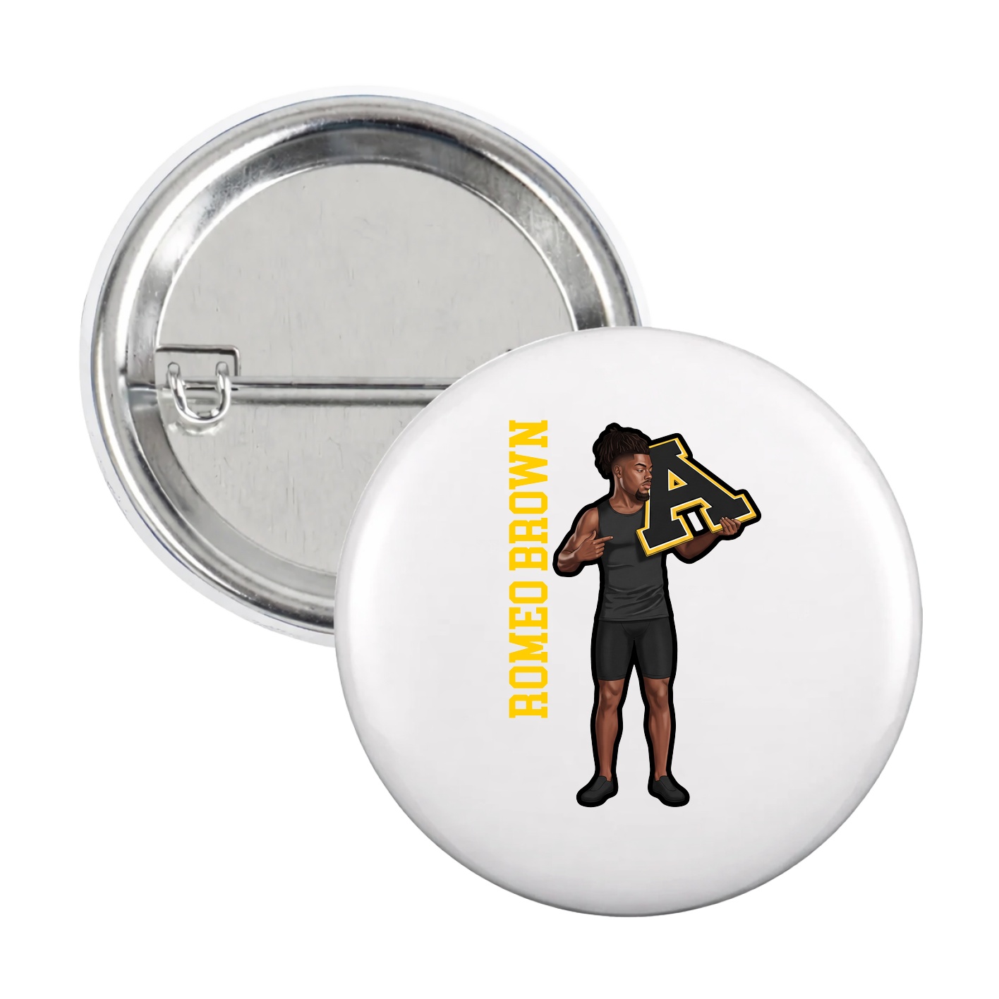 Game Day Button — Name Vertical in White