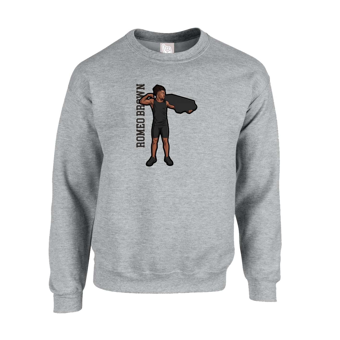 Fleece Crew — Name Vertical in Grey