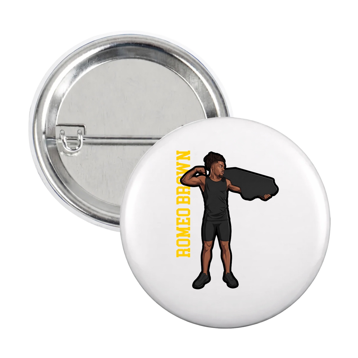Game Day Button — Name Vertical in White