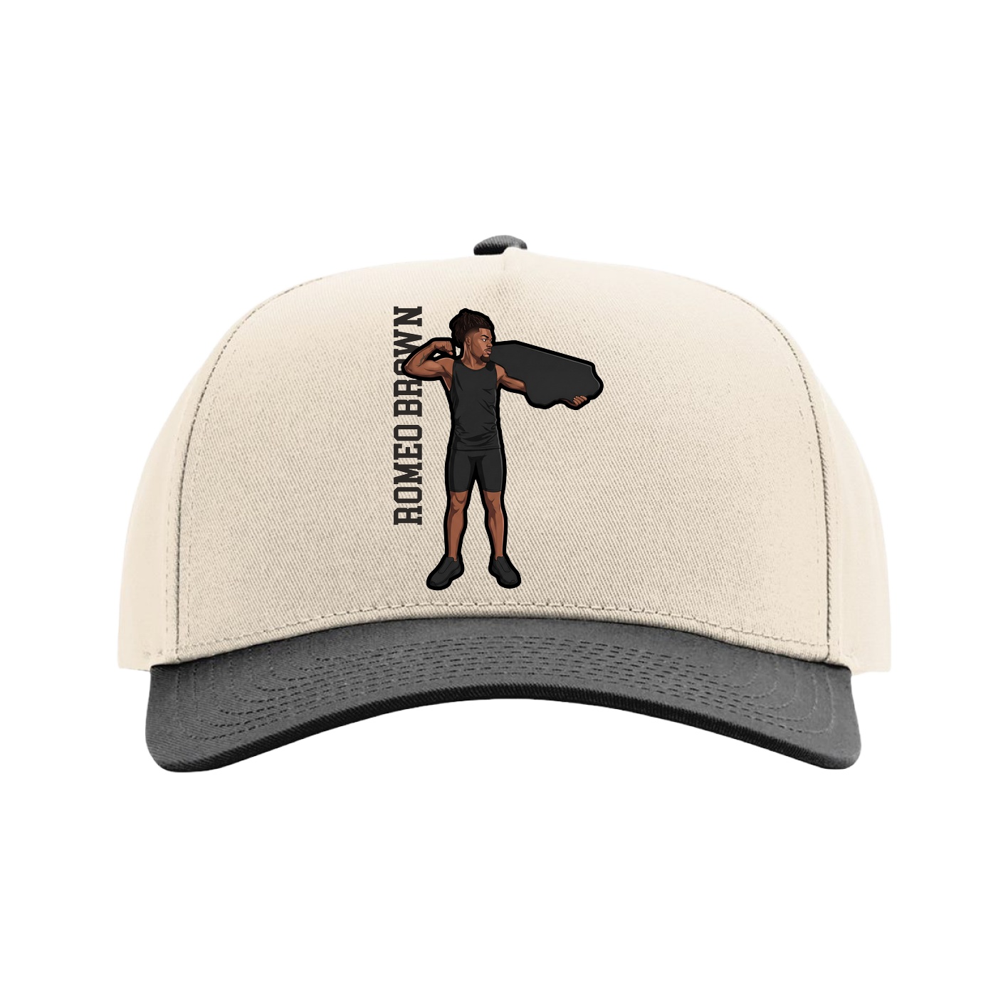 Full Fabric Five-Panel Champ Cap — Name Vertical in Cream/Black