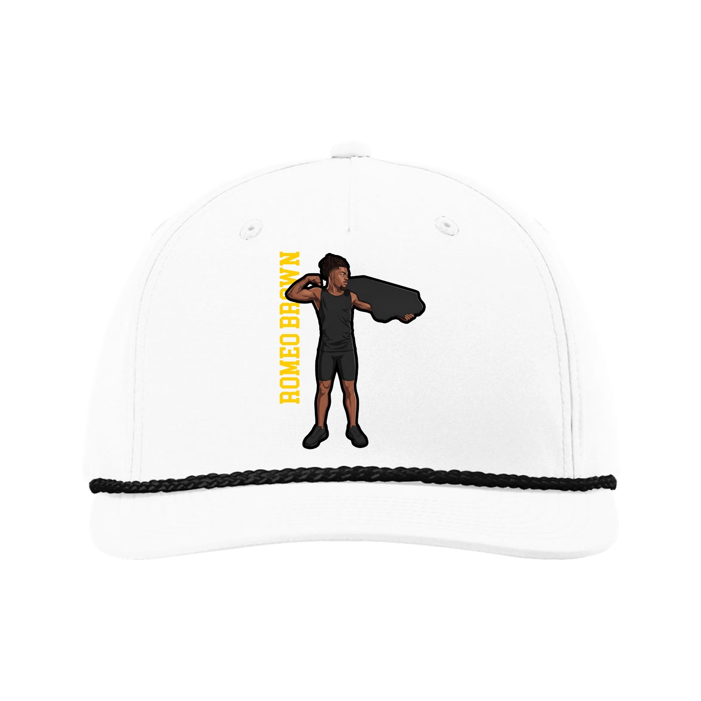 Five-Panel Classic Rope Cap — Name Vertical in White