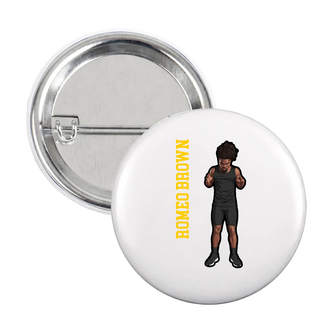 Game Day Button — Name Vertical in White