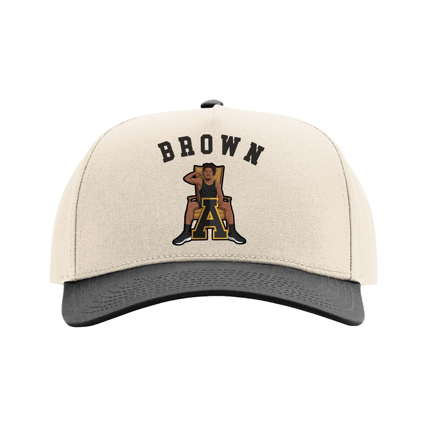 Full Fabric Five-Panel Champ Cap — Shirsey Arch in Cream/Black