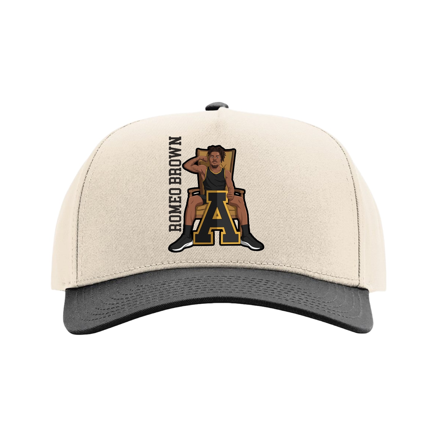 Full Fabric Five-Panel Champ Cap — Name Vertical in Cream/Black