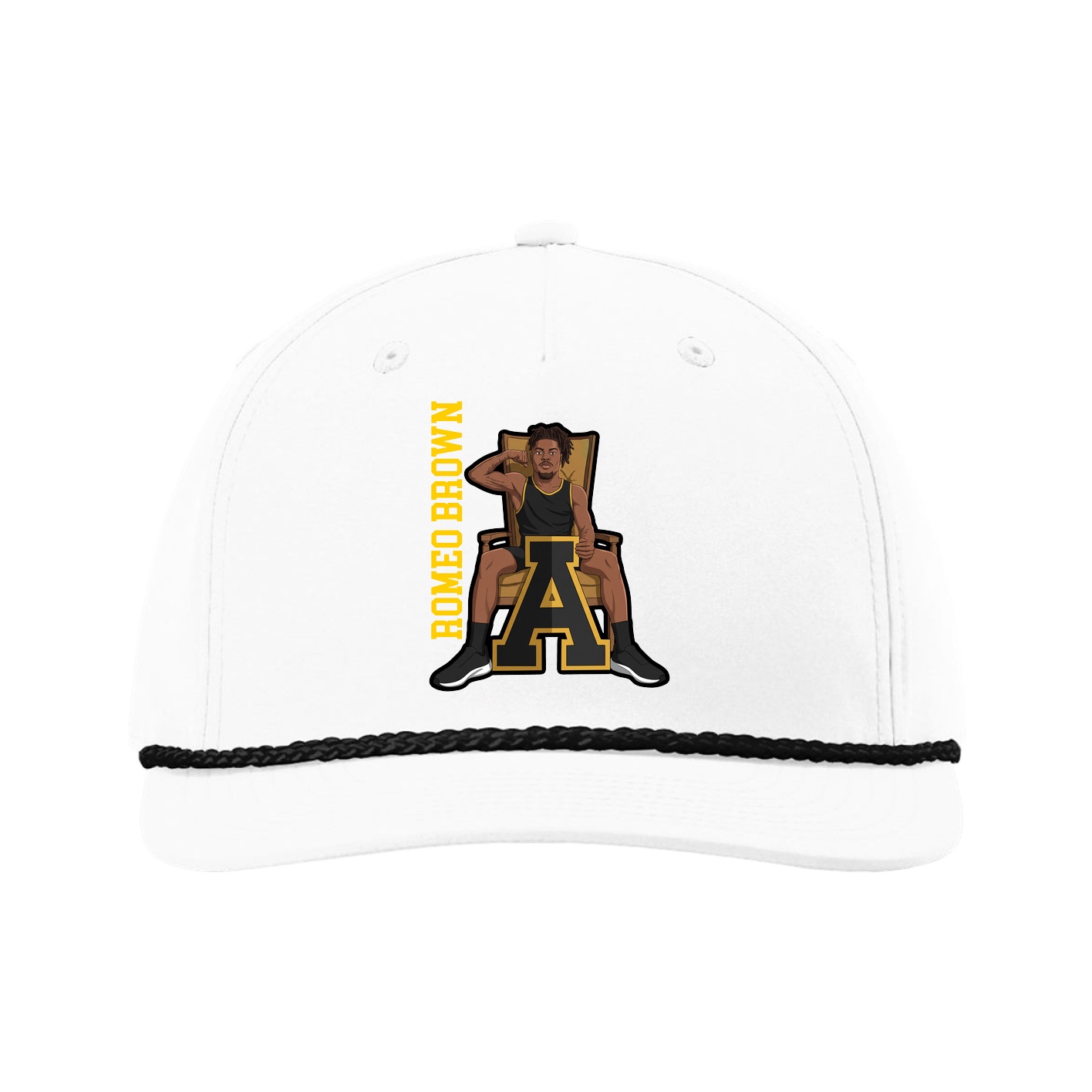 Five-Panel Classic Rope Cap — Name Vertical in White
