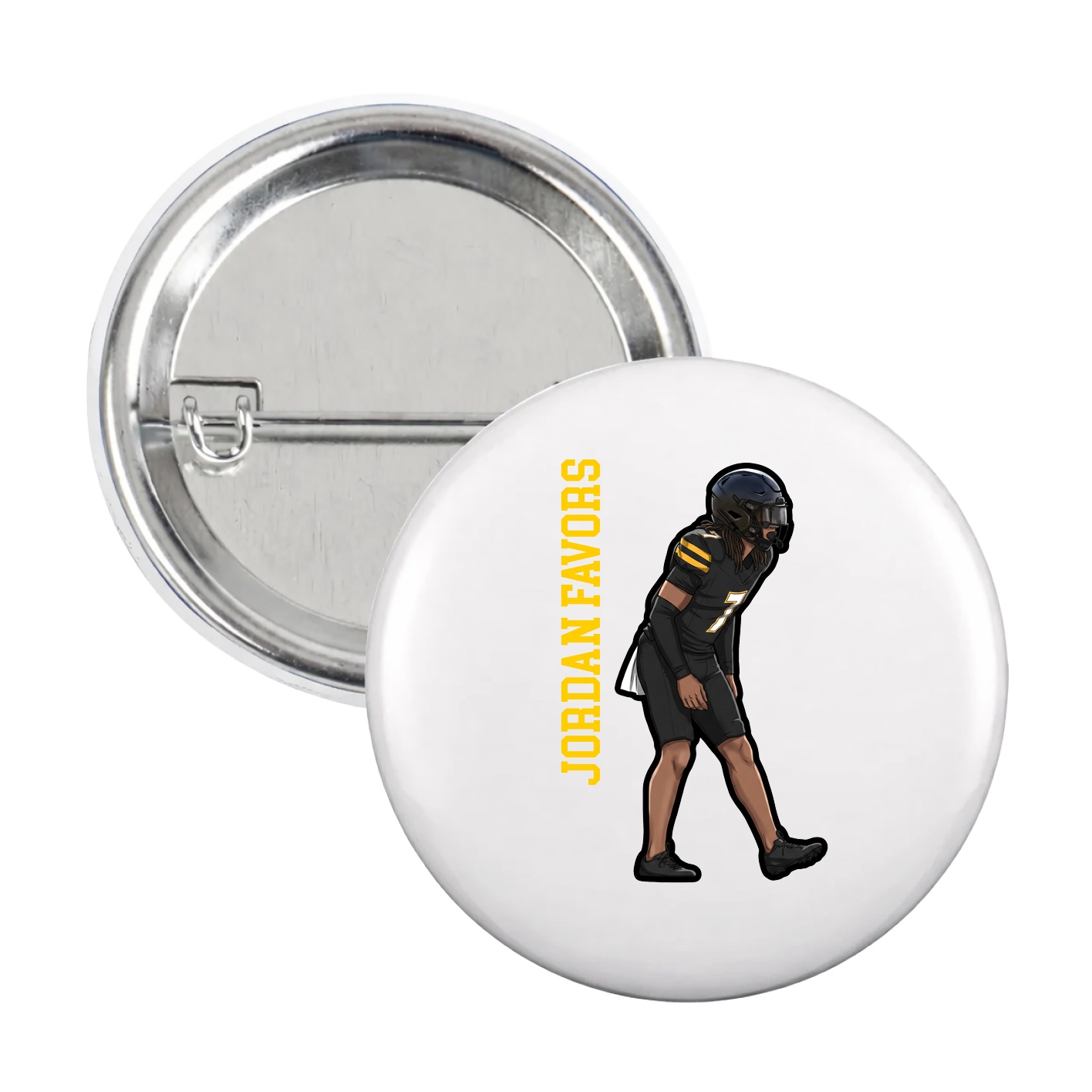 Game Day Button — Name Vertical in White