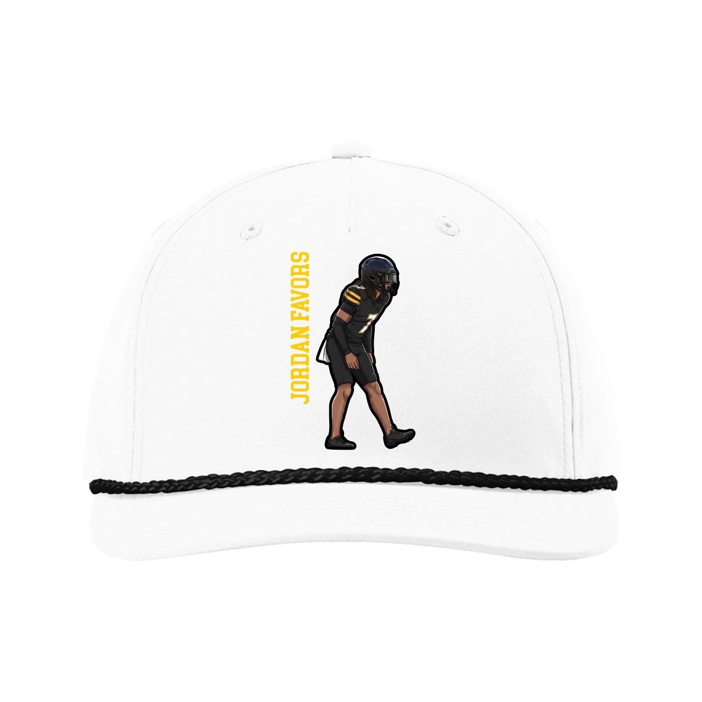 Five-Panel Classic Rope Cap — Name Vertical in White