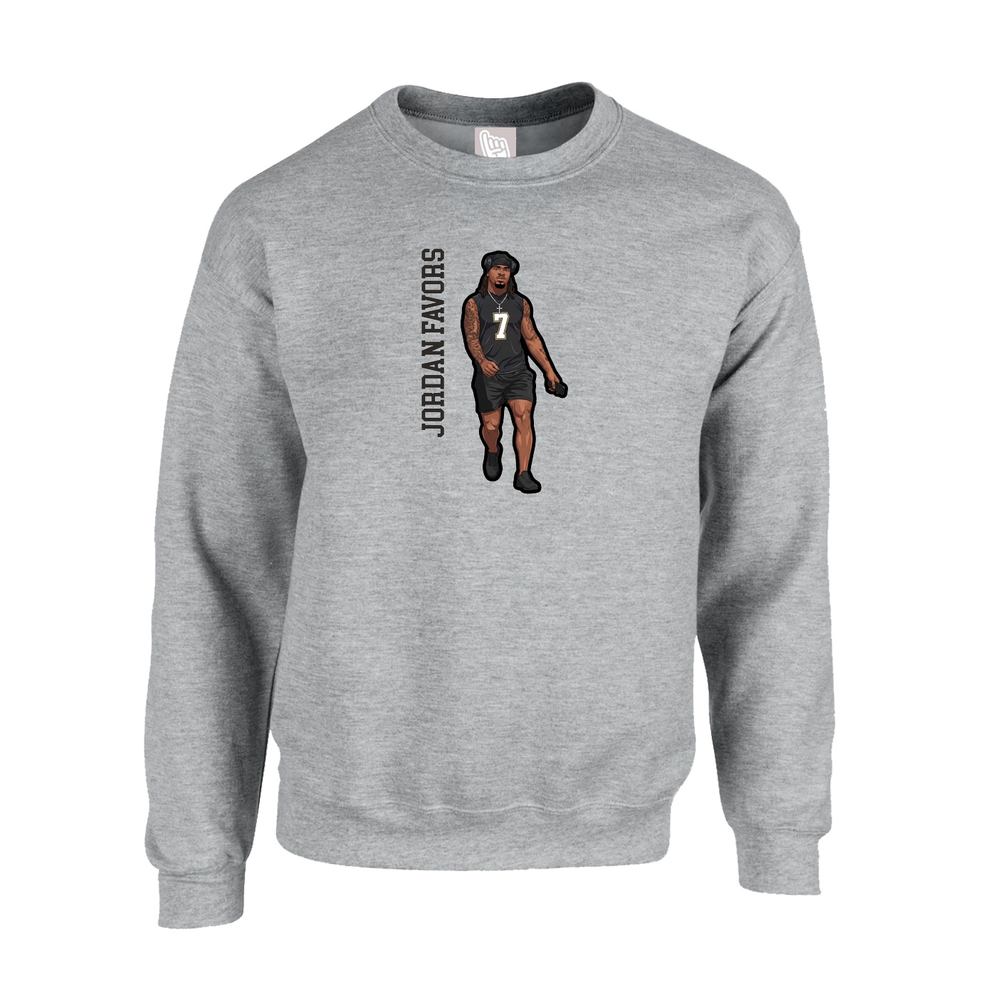 Fleece Crew — Name Vertical in Grey
