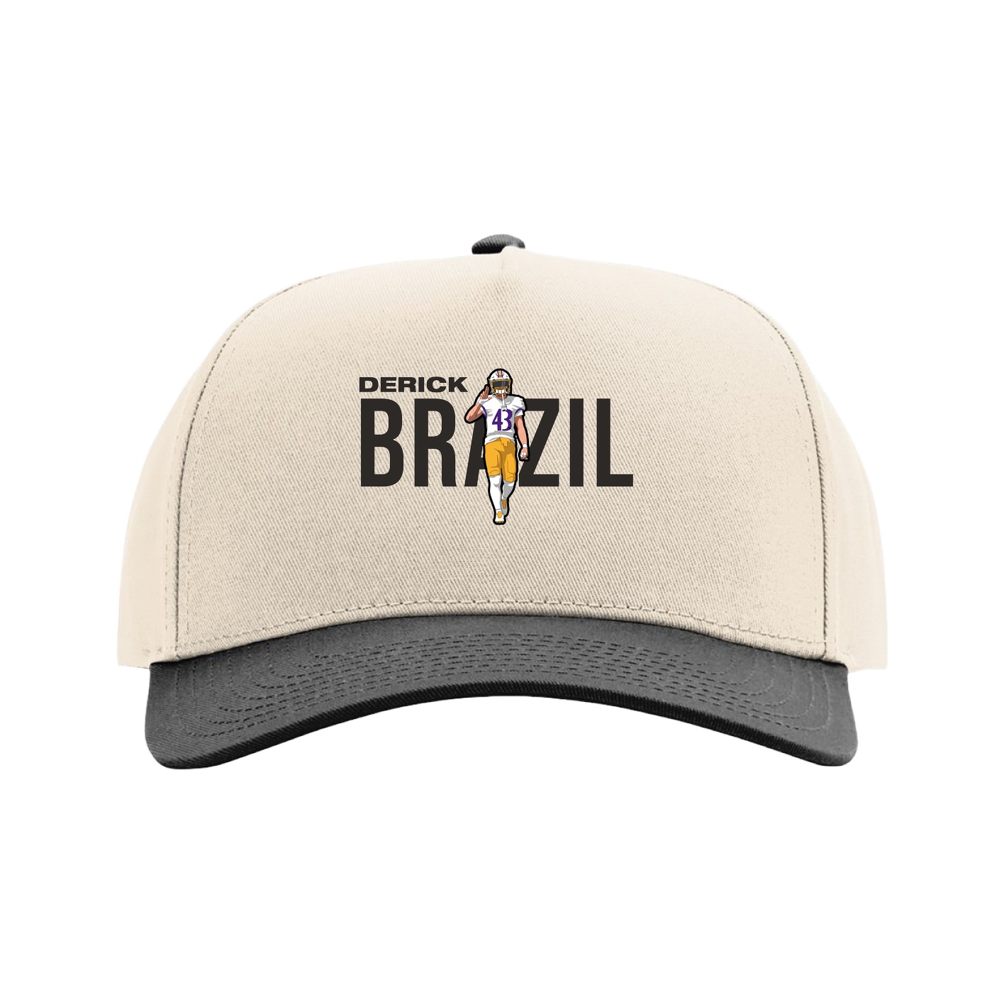 Full Fabric Five-Panel Champ Cap — Player Name in Cream/Black