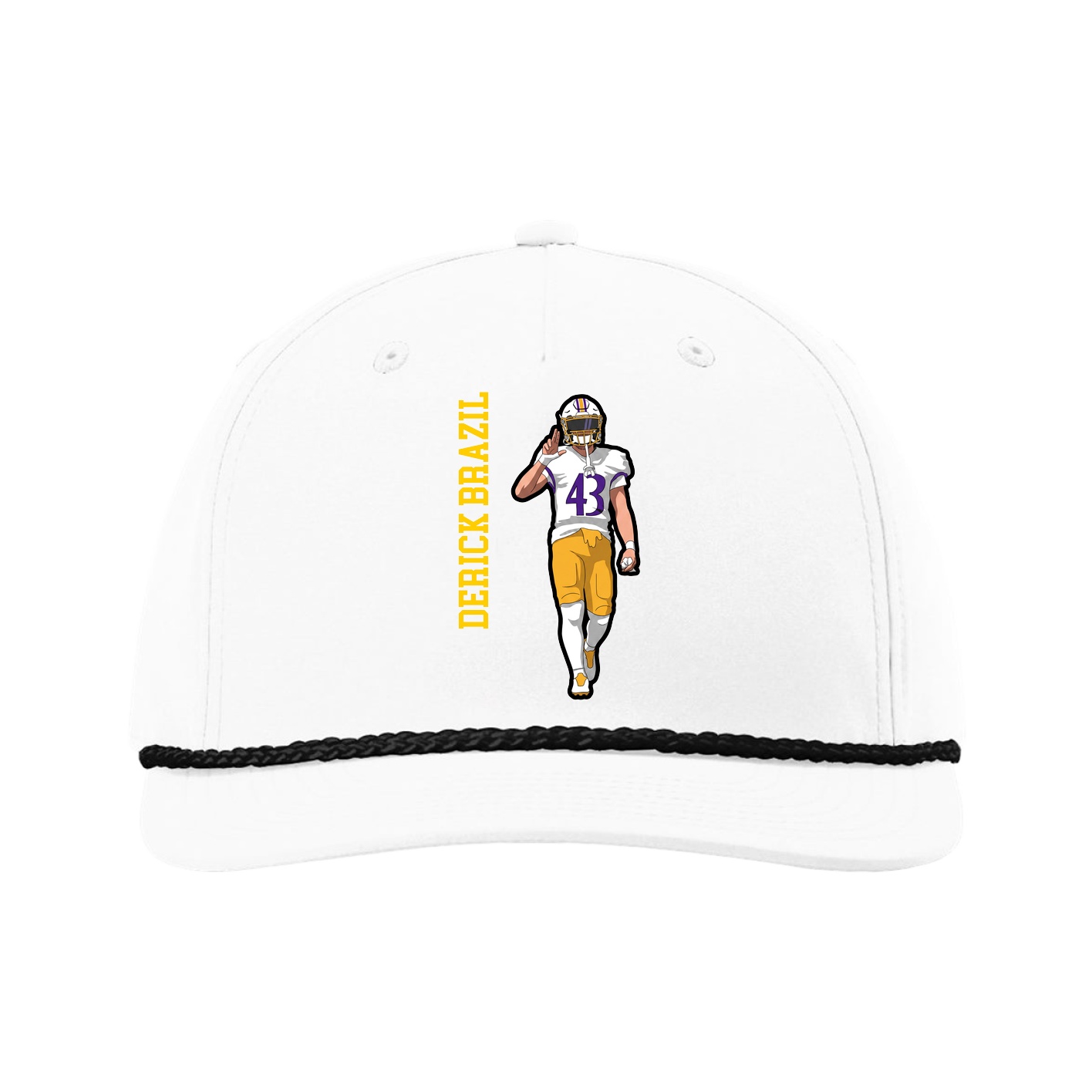 Five-Panel Classic Rope Cap — Name Vertical in White