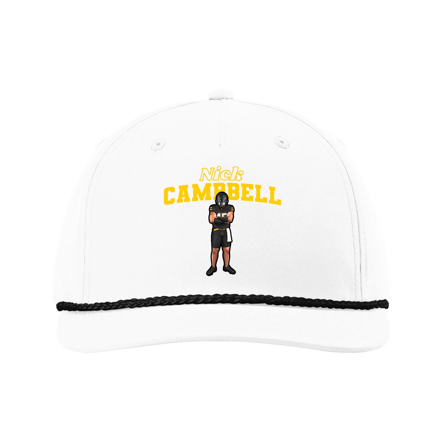 Five-Panel Classic Rope Cap — Name Arch in White