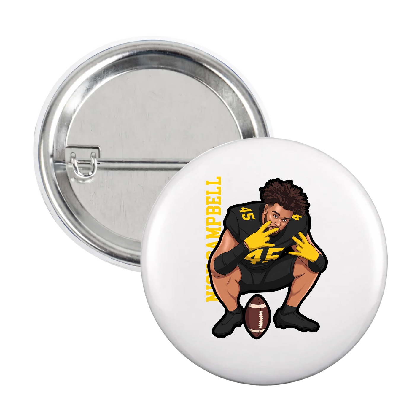 Game Day Button — Name Vertical in White