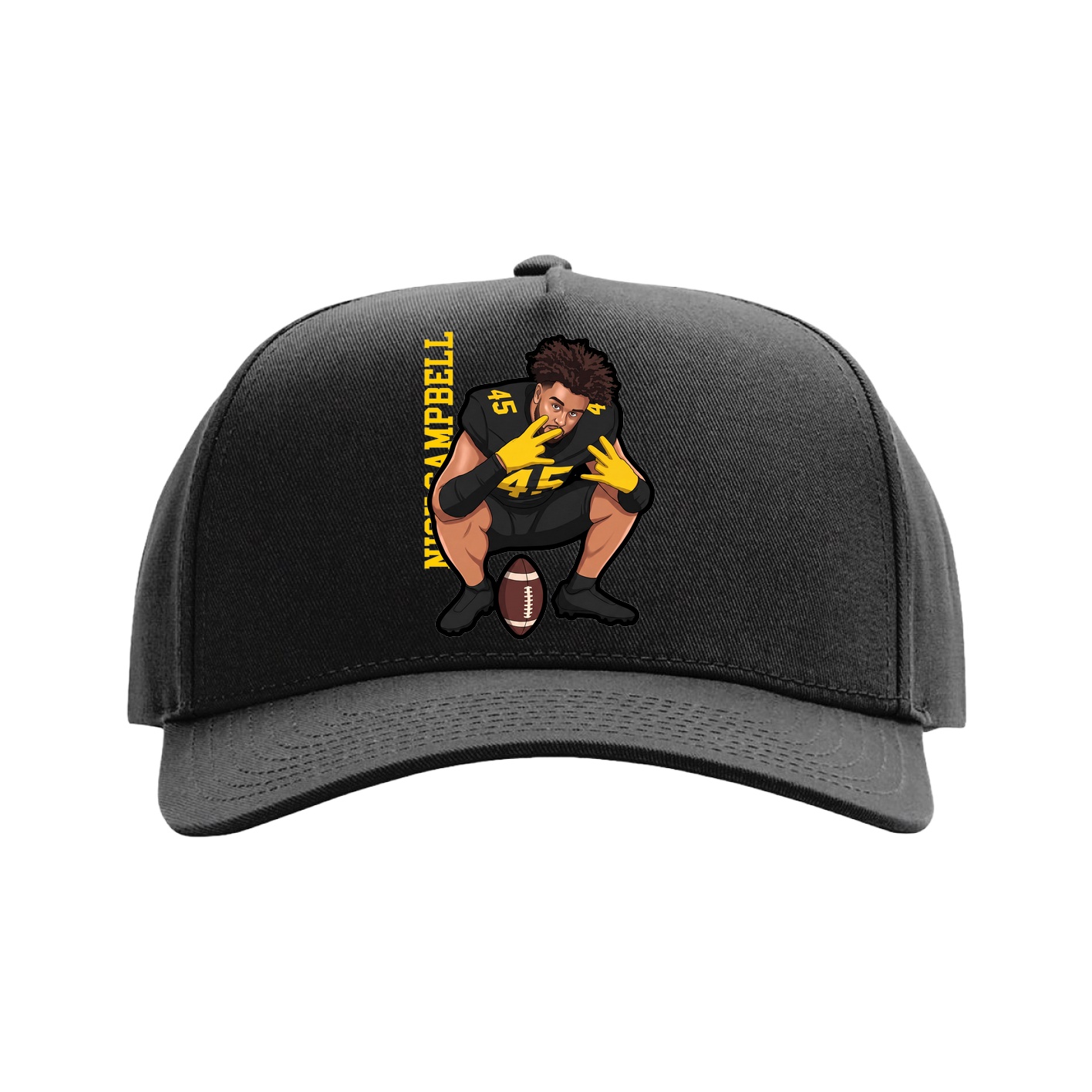 Full Fabric Five-Panel Champ Cap — Name Vertical in Black