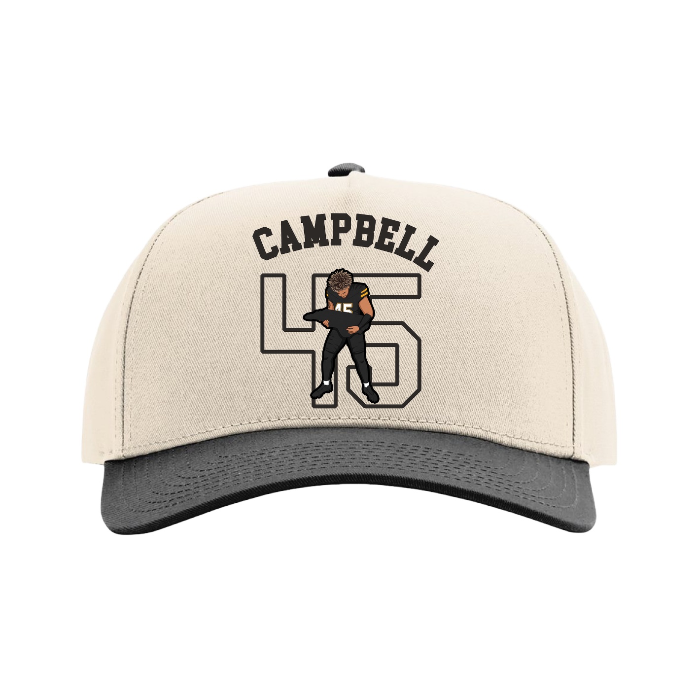 Full Fabric Five-Panel Champ Cap — Shirsey Arch in Cream/Black