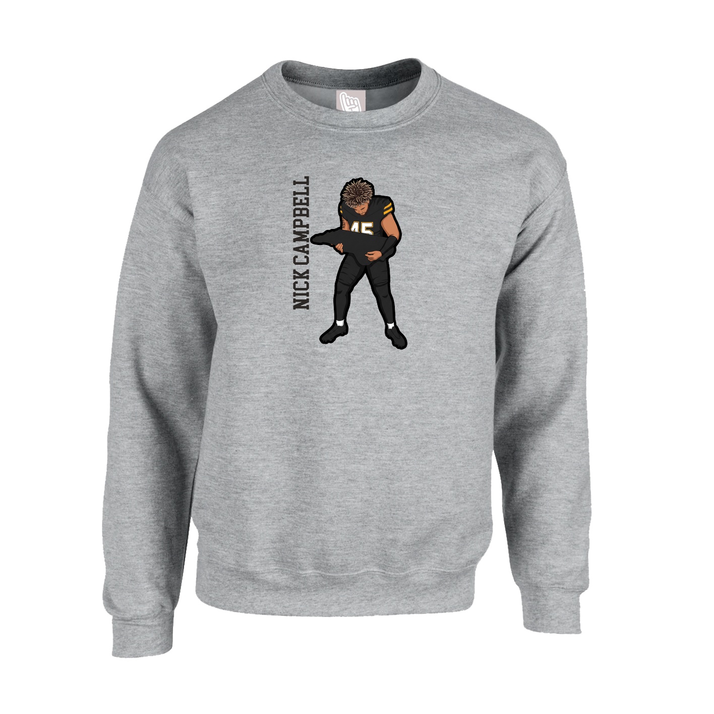 Fleece Crew — Name Vertical in Grey