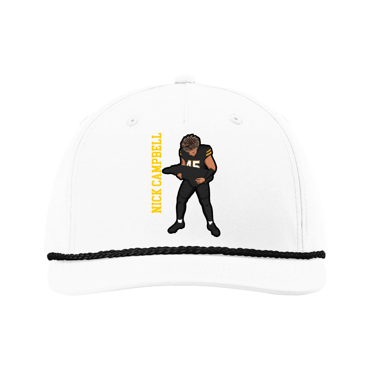Five-Panel Classic Rope Cap — Name Vertical in White