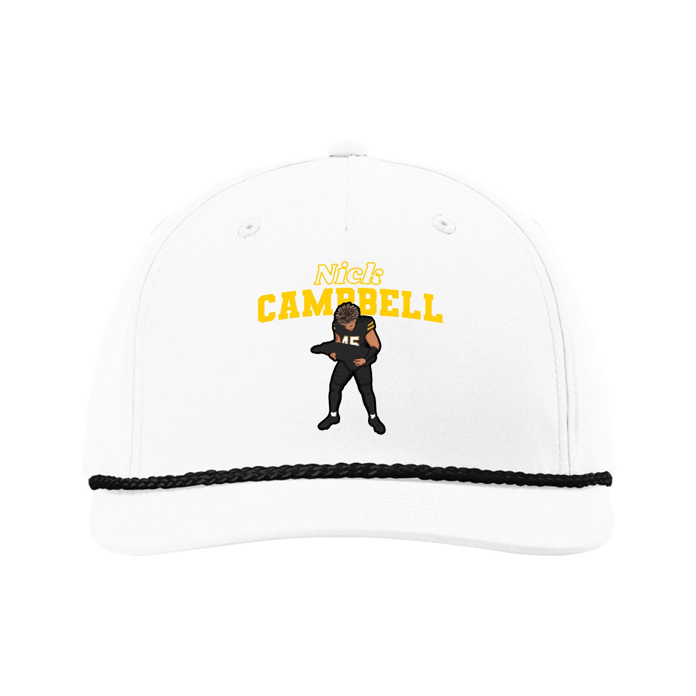 Five-Panel Classic Rope Cap — Name Arch in White