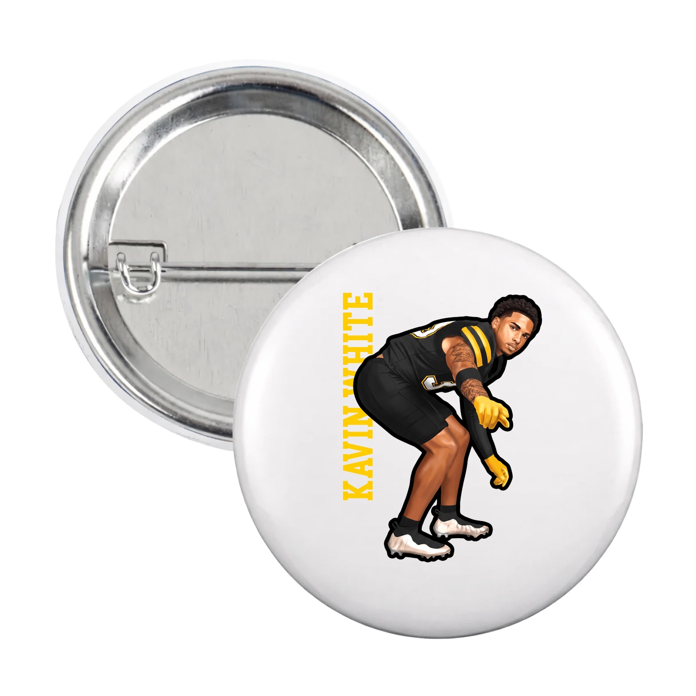 Game Day Button — Name Vertical in White