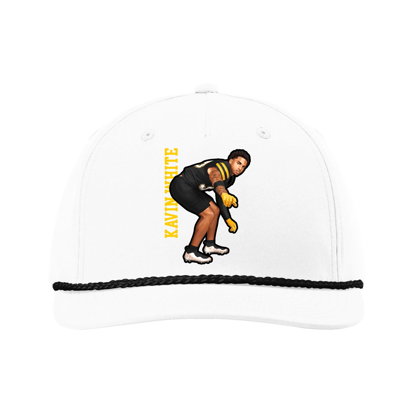 Five-Panel Classic Rope Cap — Name Vertical in White