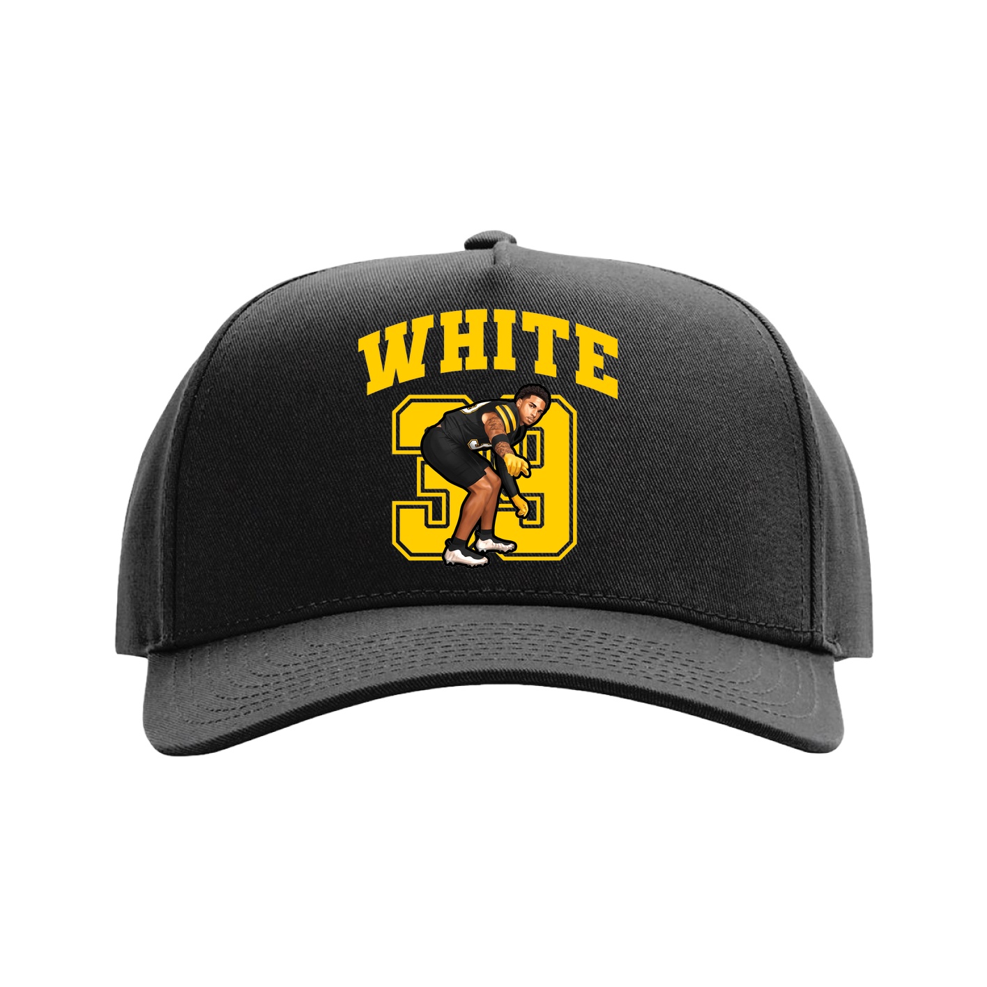 Full Fabric Five-Panel Champ Cap — Number in Black