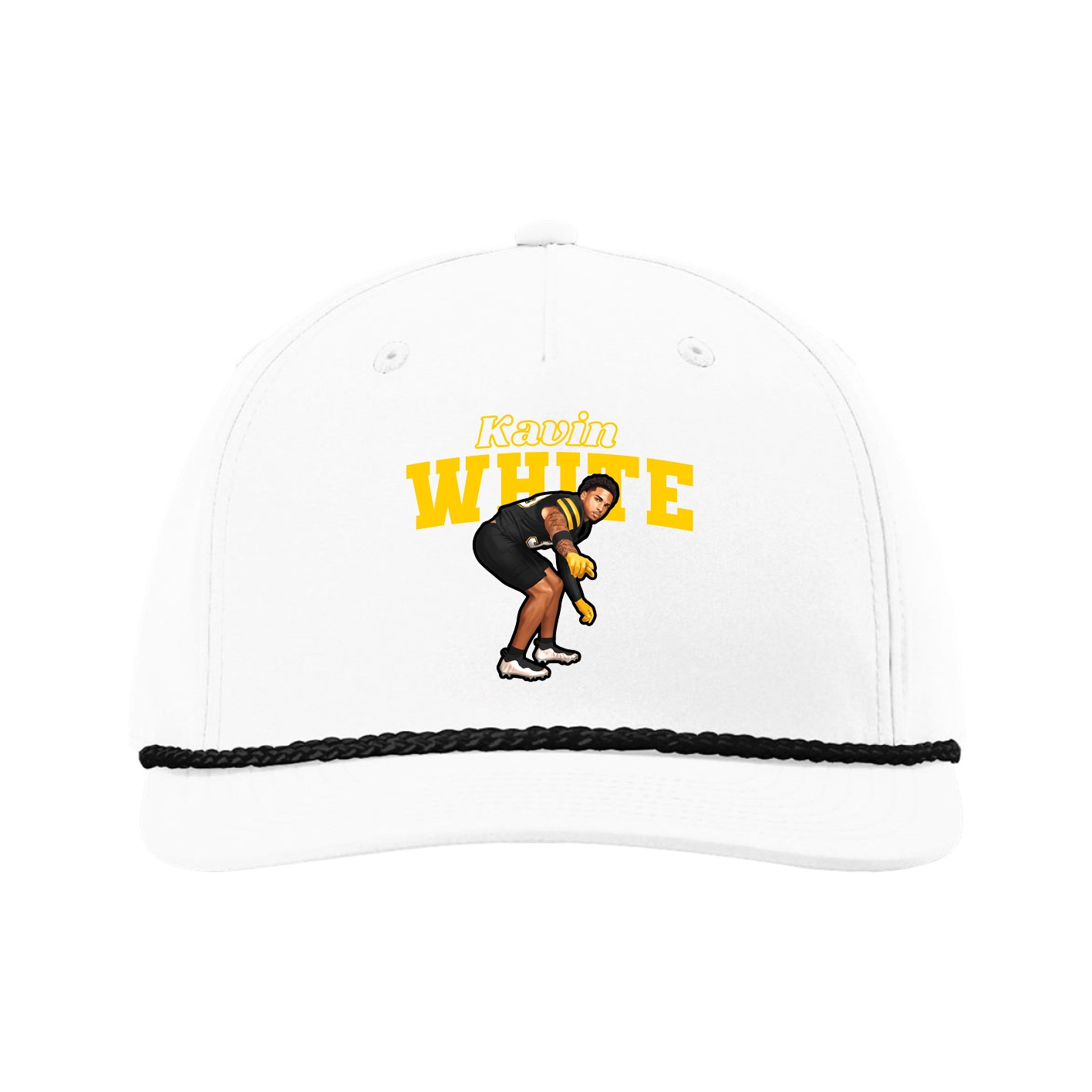 Five-Panel Classic Rope Cap — Name Arch in White