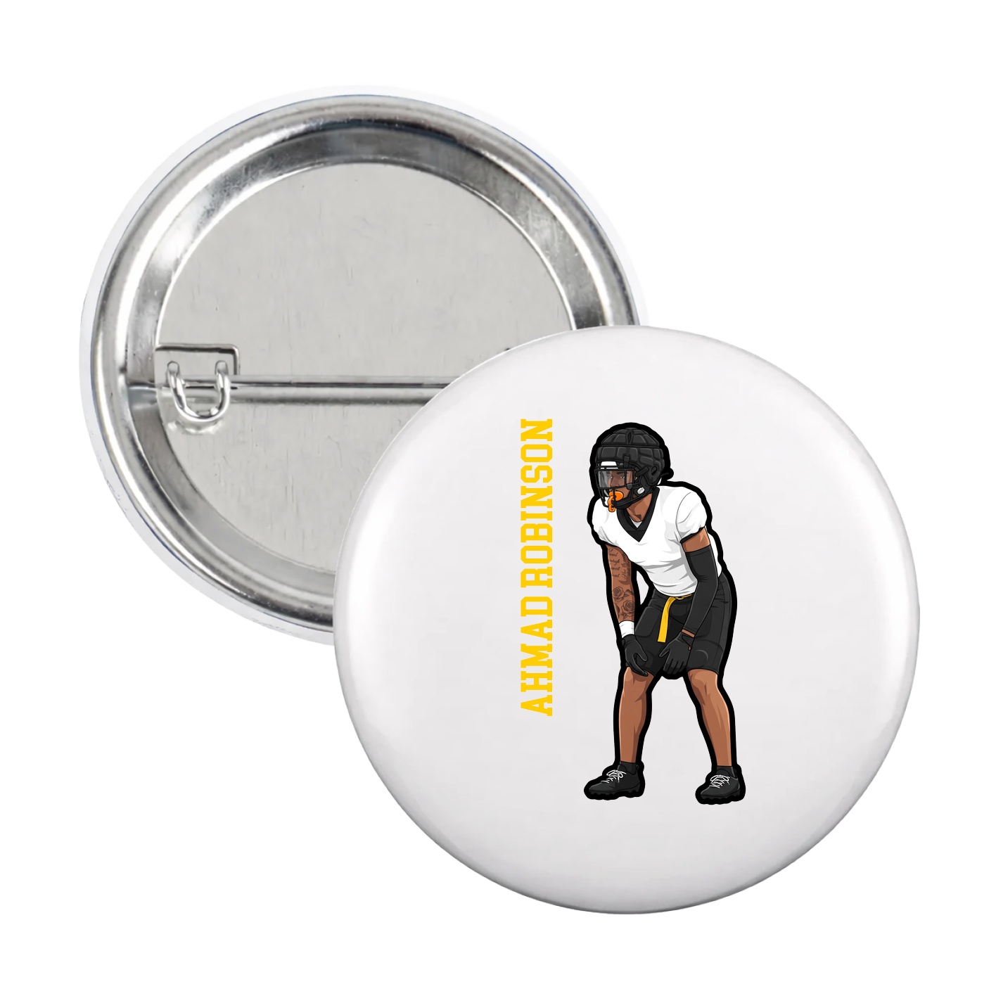 Game Day Button — Name Vertical in White