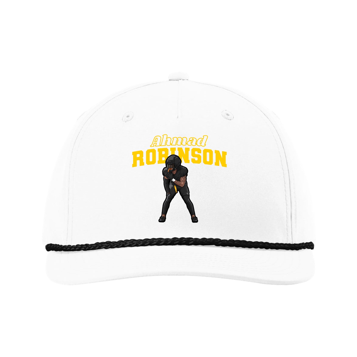 Five-Panel Classic Rope Cap — Name Arch in White