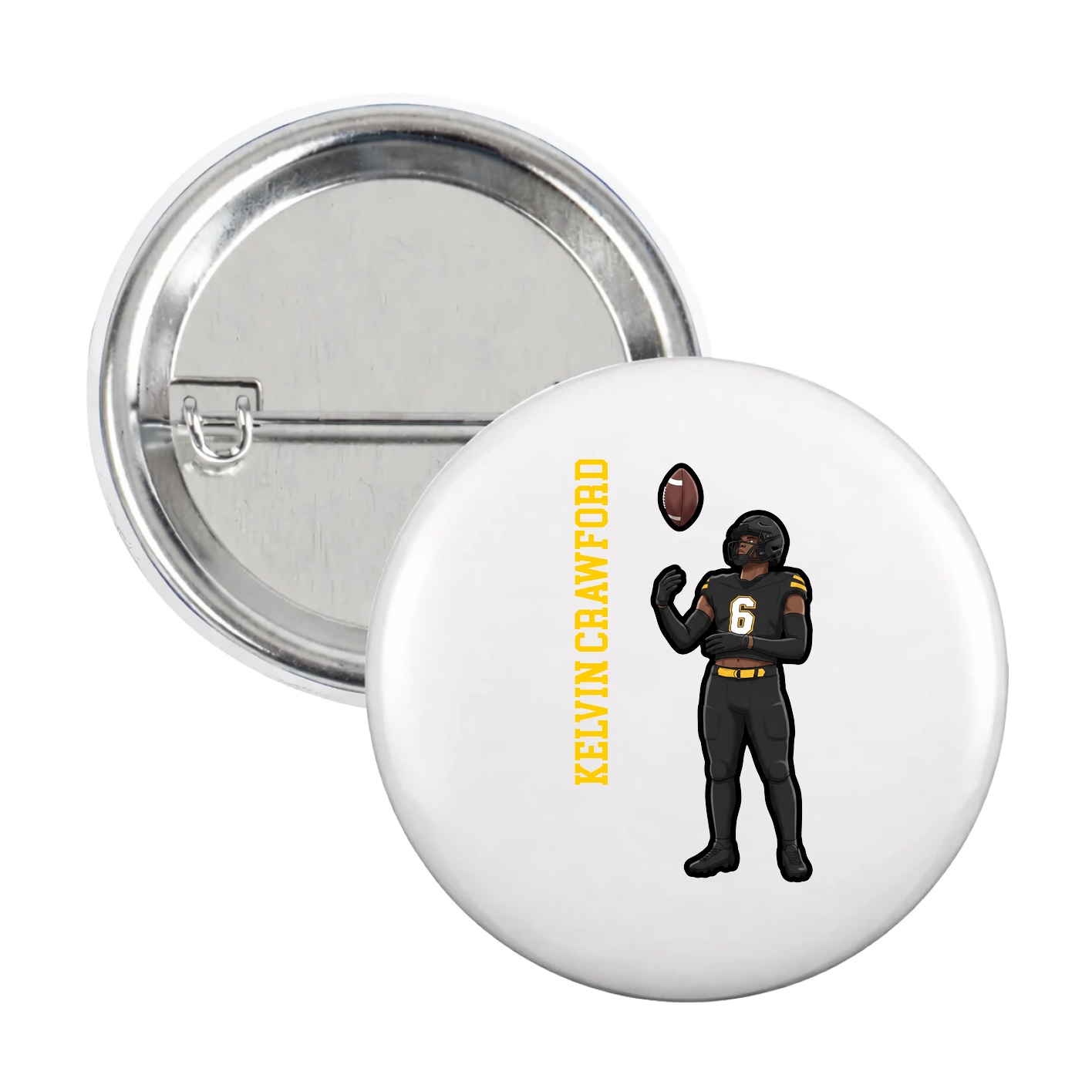 Game Day Button — Name Vertical in White