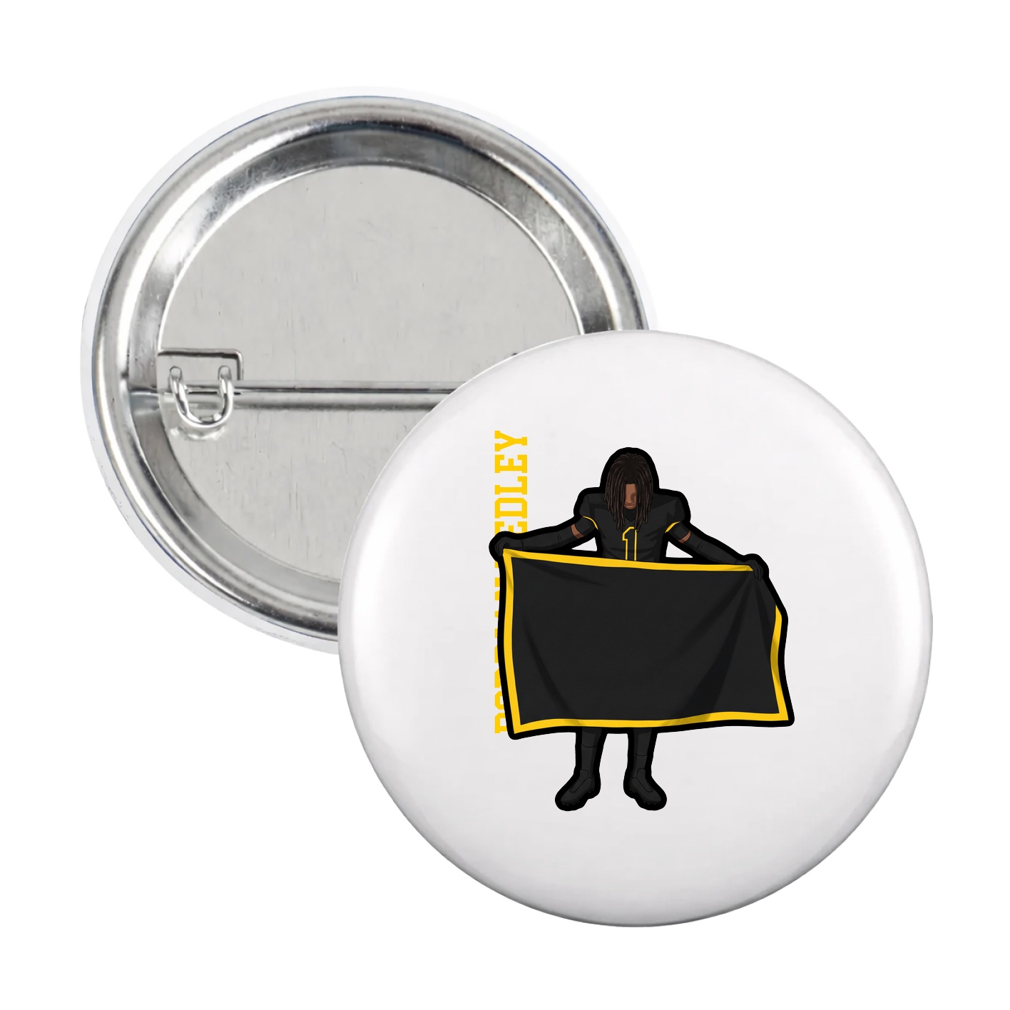 Game Day Button — Name Vertical in White