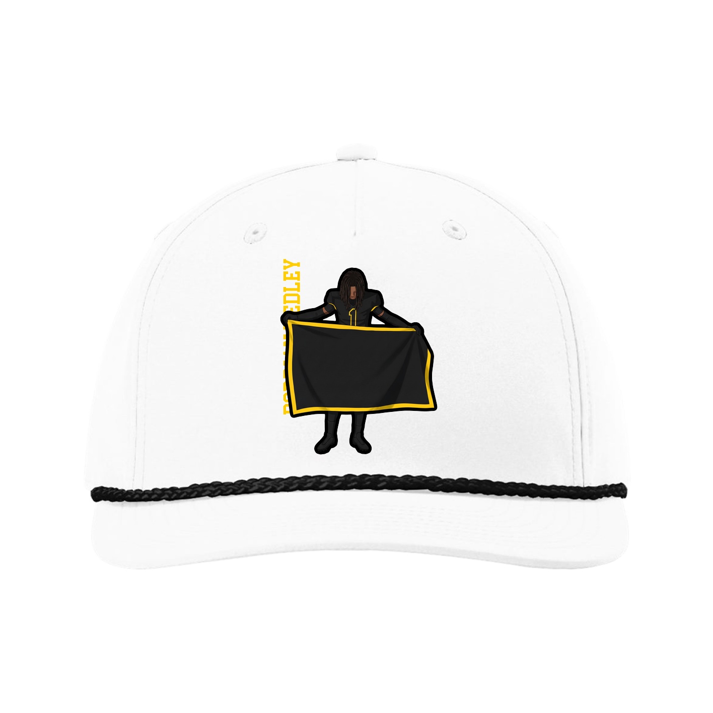 Five-Panel Classic Rope Cap — Name Vertical in White