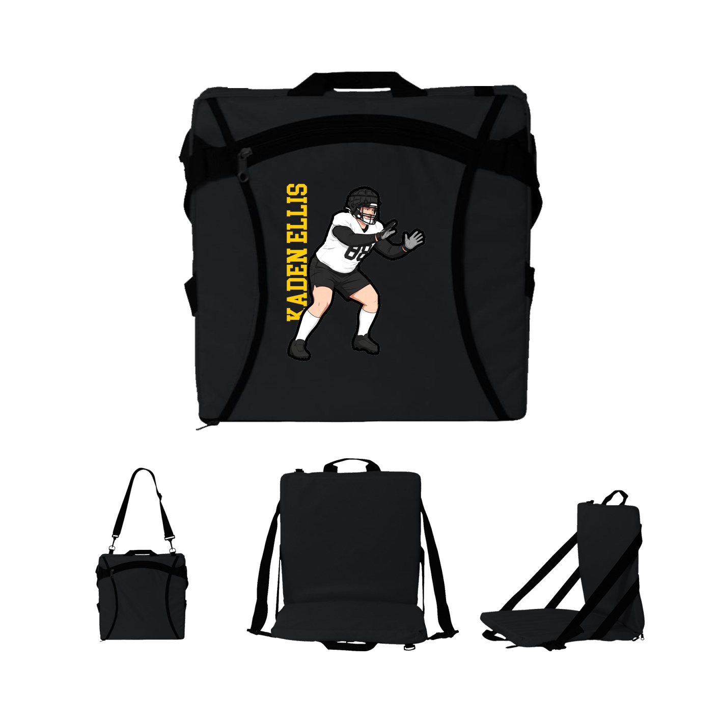 Folding Stadium Seat — Name Vertical in Black