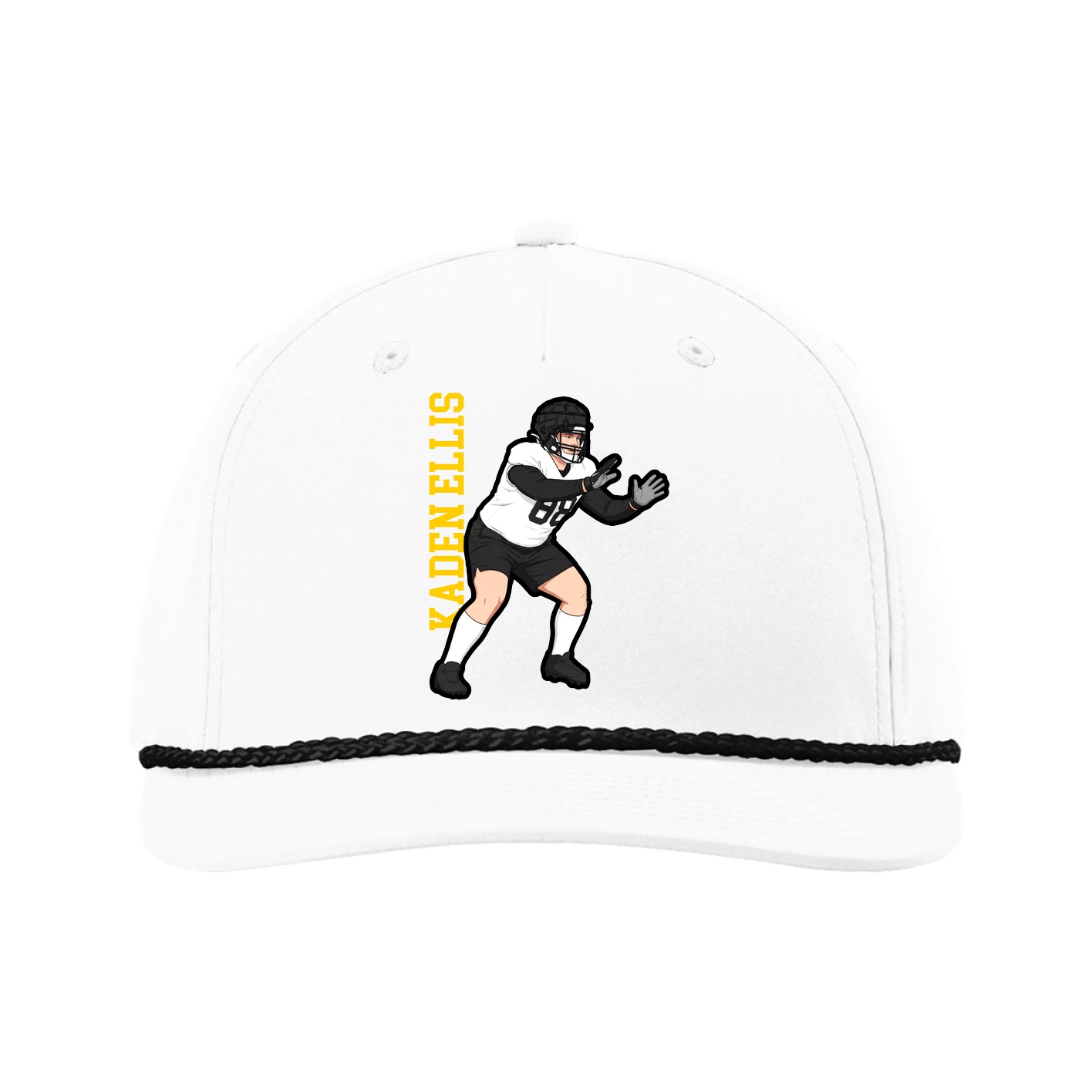 Five-Panel Classic Rope Cap — Name Vertical in White