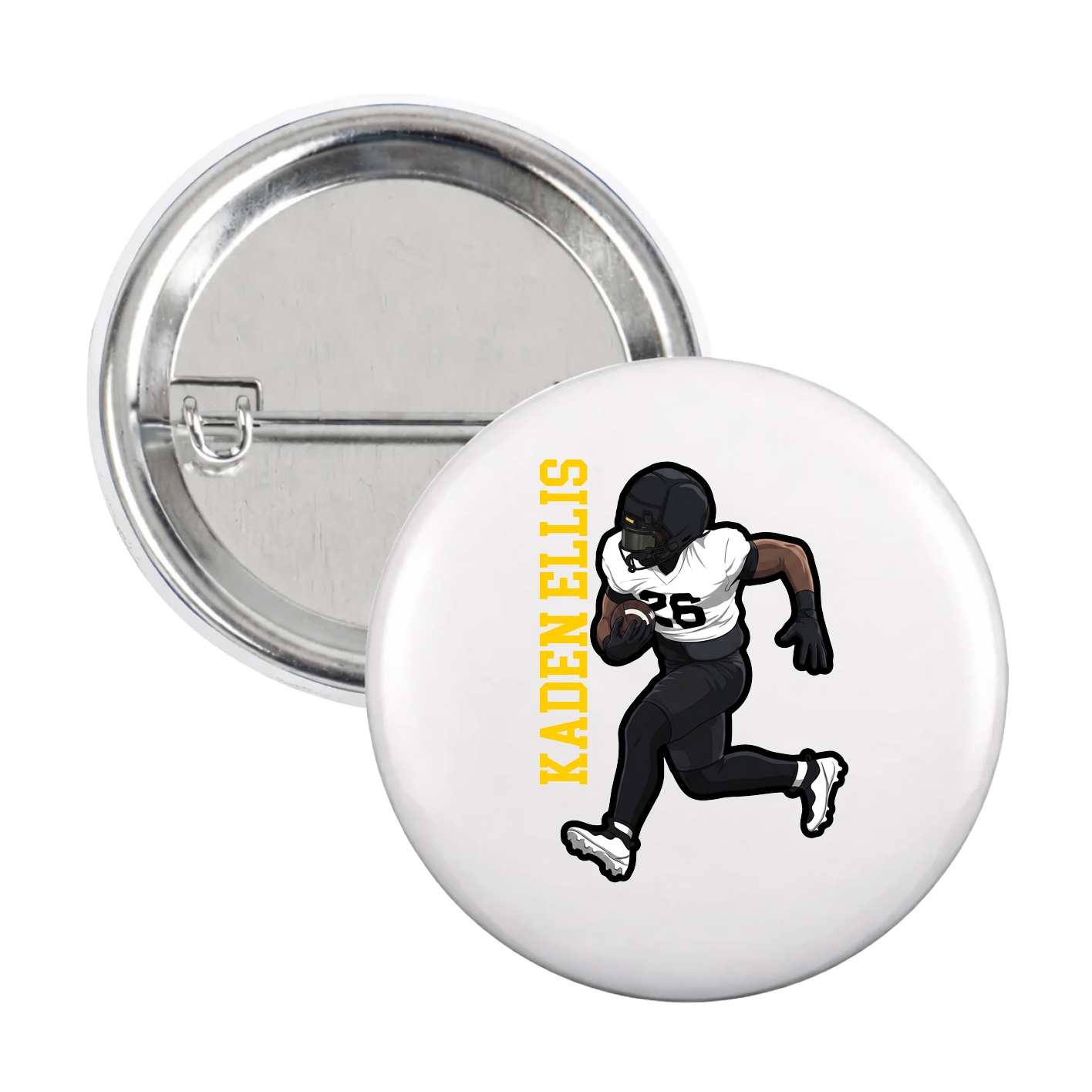 Game Day Button — Name Vertical in White